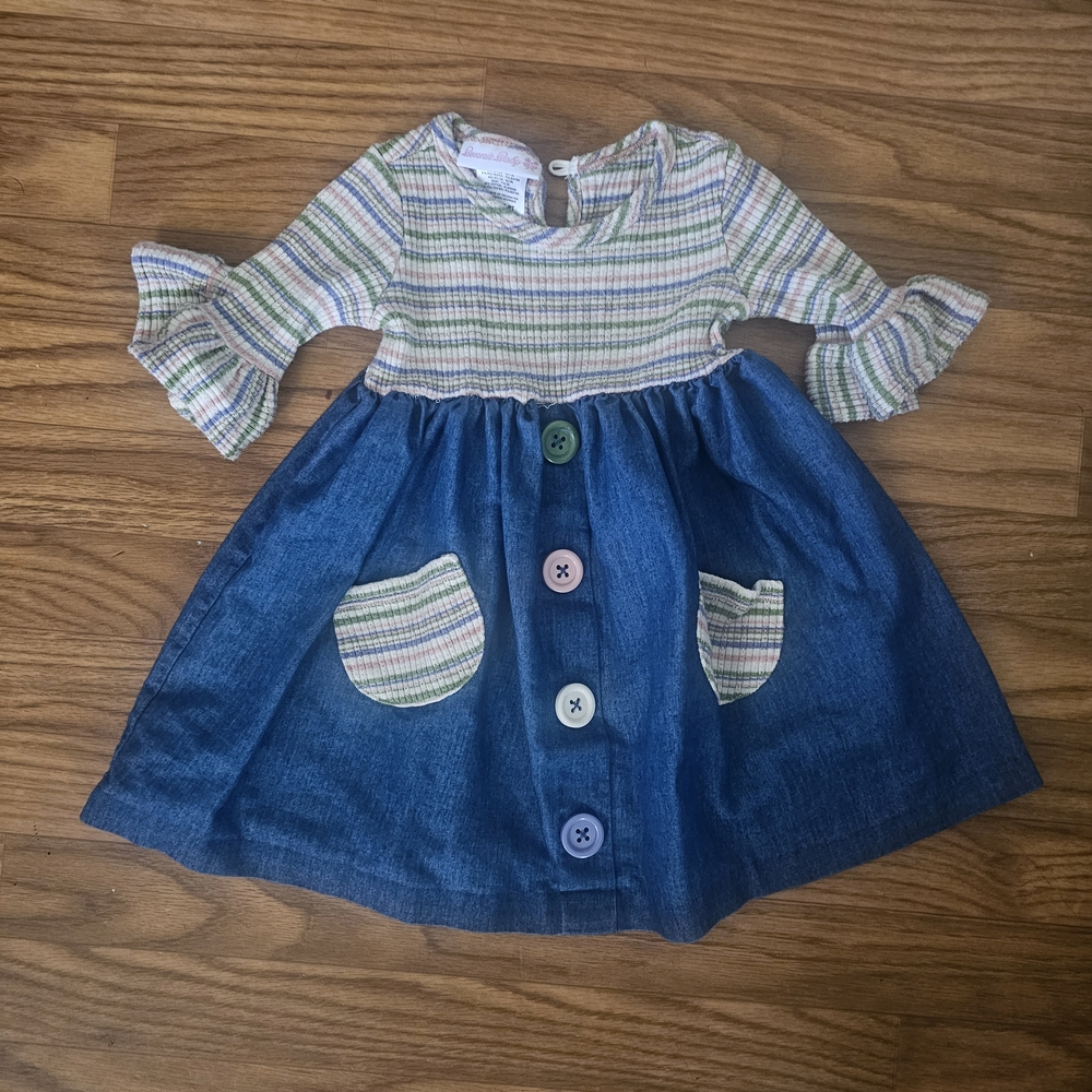 Bonnie Baby Gray and White Casual Sundress with Bell Sleeves